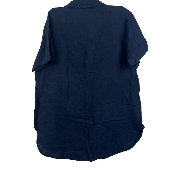 Elena Baldini Blouse Women's Size M Dark Blue Button Up Collared Linen - Picture 2 of 8